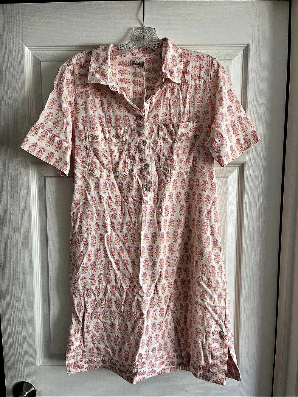 Faherty cotton  Mini Dress in Pink peach/orange & White Like New